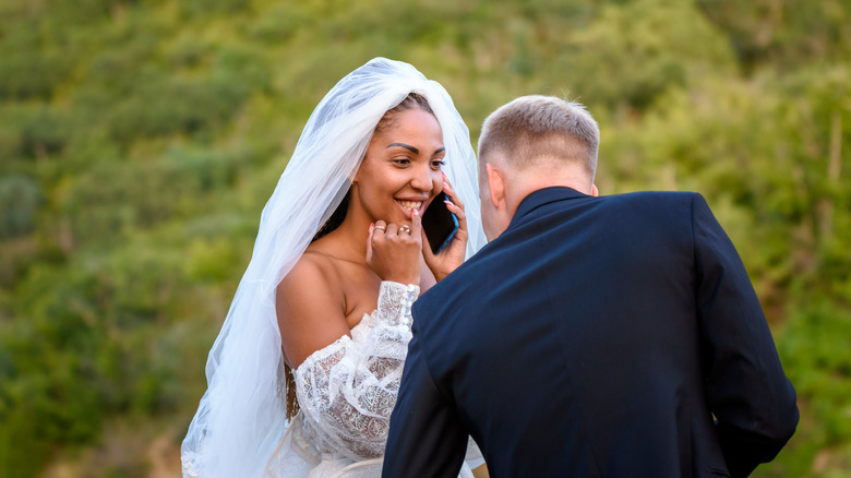 Candid wedding photo of couple