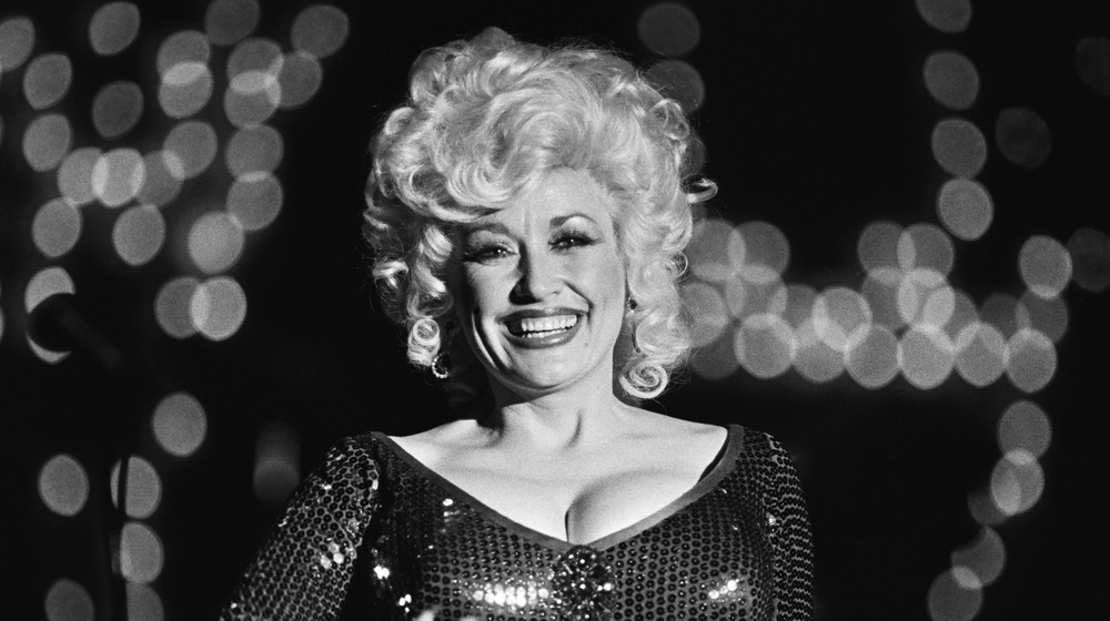 Dolly Parton in black and white