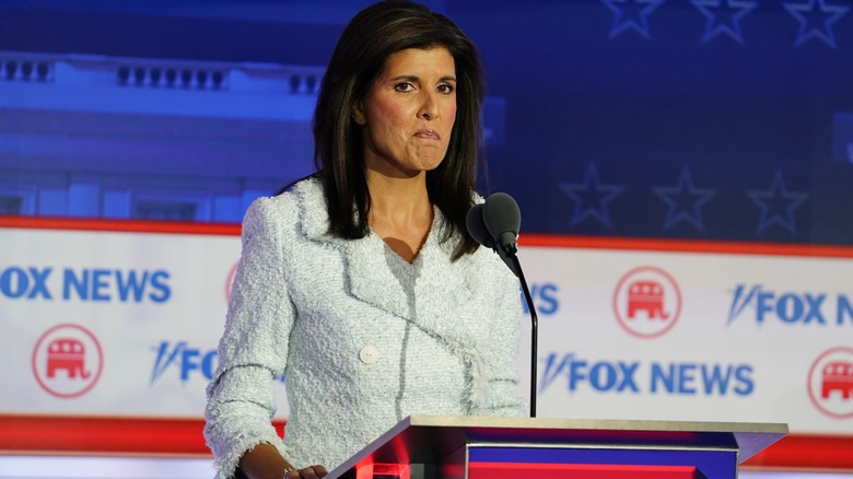 Nikki Haley at a Republican presidential debate