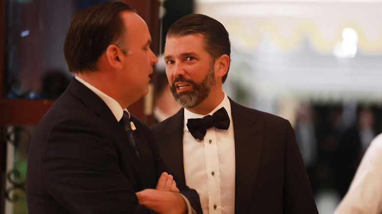 Donald Trump Jr. speaking with guest at the 2024 America First Policy Institute Gala