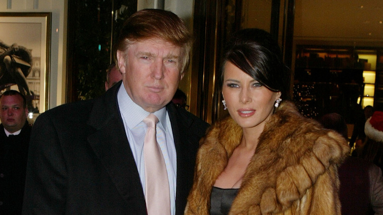 Donald Trump with Melania Knauss in brown fur coat