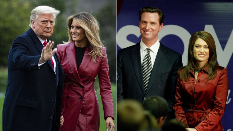 Donald and Melania Trump, and Kimberly Guilfoyle and Gavin Newsom smiling