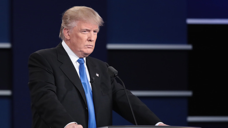 Donald Trump angry at podium