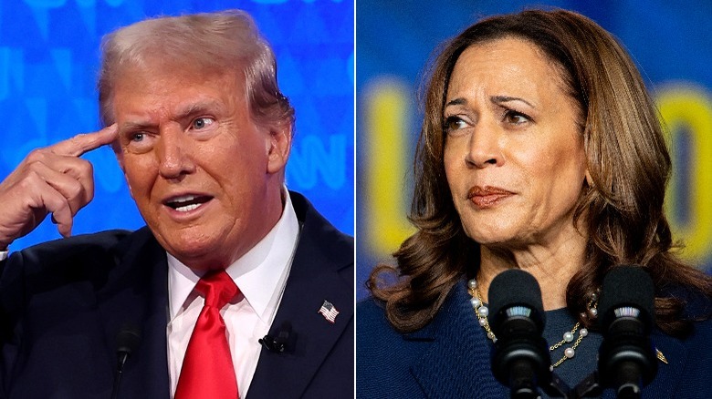 A split image of Donald Trump and Kamala Harris