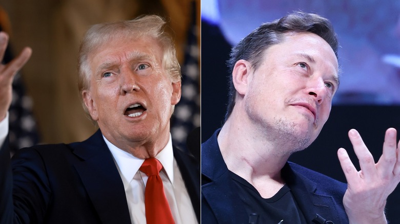 Donald Trump and Elon Musk raising hands