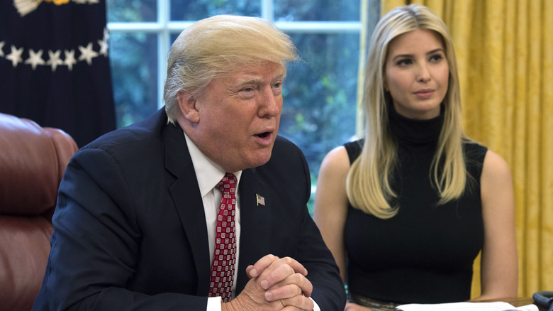 Donald Trump speaks along with his daughter Ivanka Trump