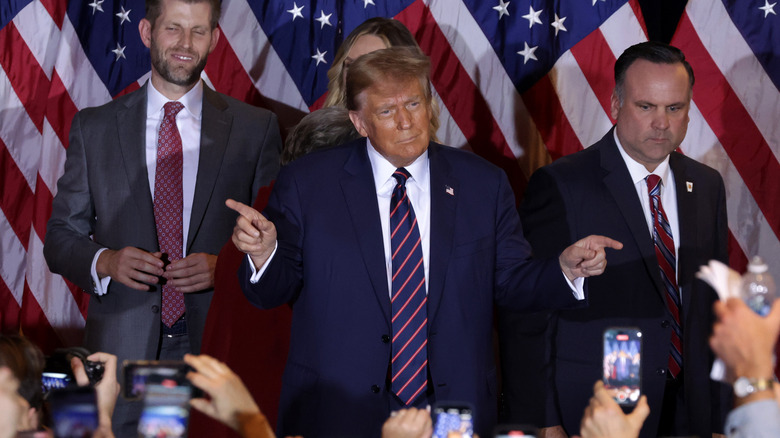 Donald Trump addresses a rally at the Sheraton