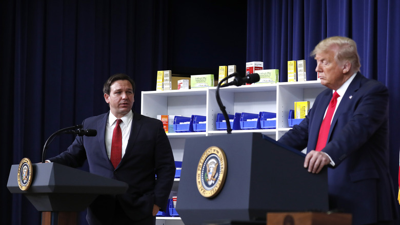 Ron DeSantis and Donald Trump at an event together