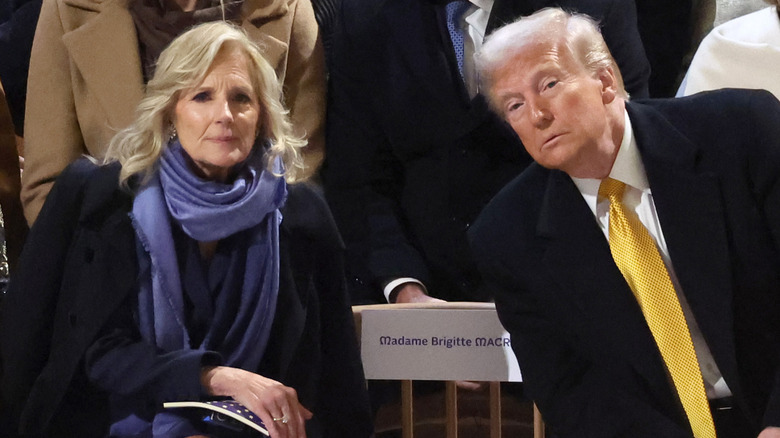 Jill Biden sits next to Donald Trump