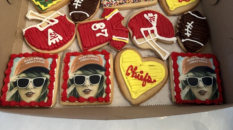 Super Bowl cookies with Taylor Swift image