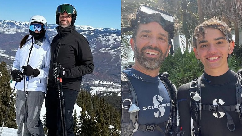 Donald Jr. and Kai Trump on ski slope/with Don III in scuba gear