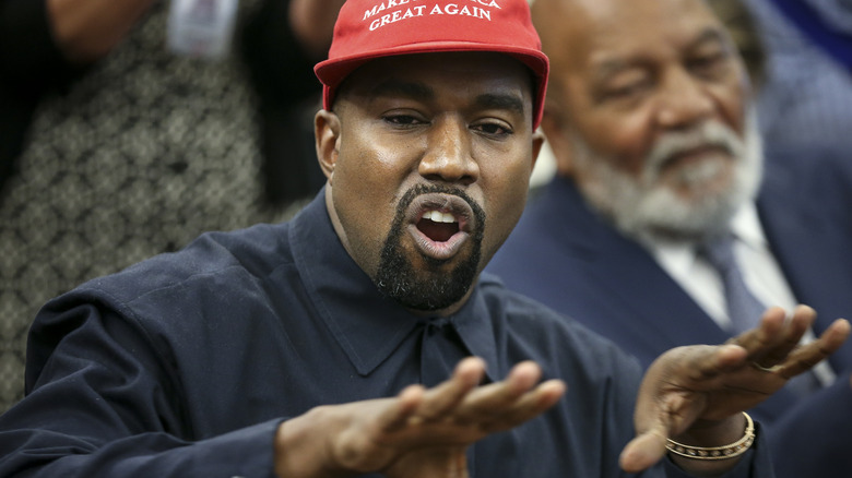 Kanye West talking and gesturing