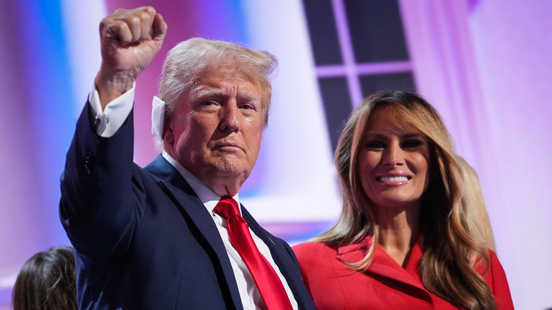 Donald and Melania Trump on stage