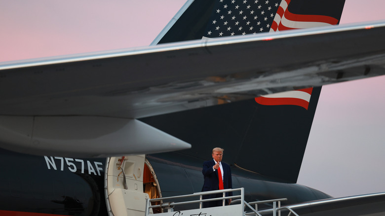 Donald Trump exiting his plane