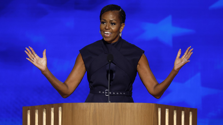 Michelle Obama hands outstretched DNC 2024