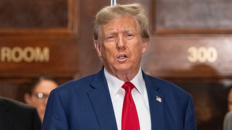 Donald Trump speaking outside the New York court room