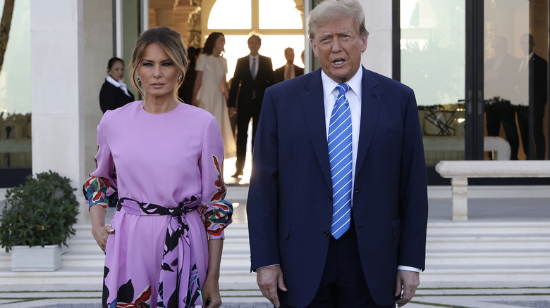 Donald and Melania Trump purple jumpsuit