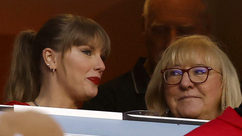 Taylor Swift and Donna Kelce look on before the Kansas City Chiefs game