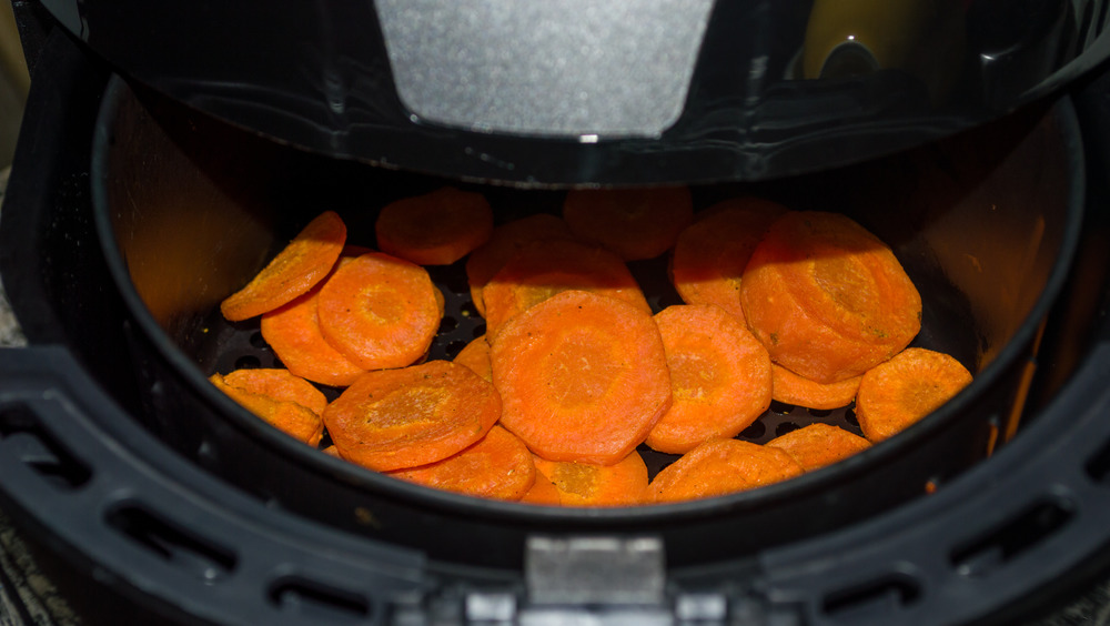 Cut carrots inside an air fryer