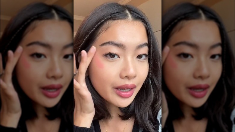 TikTok demonstrating multi-purpose blush sticks