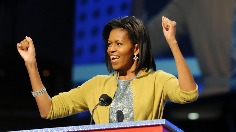 Michelle Obama wearing a cardigan from J.Crew