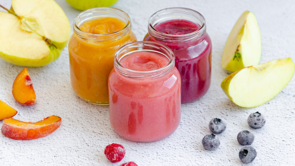 Small jars of pureed fruits and veggies