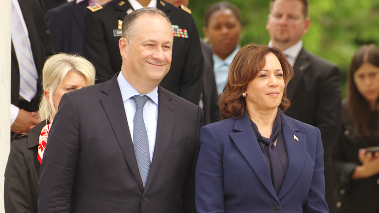 Doug Emhoff and Kamala Harris attending a 2023 Memorial Day ceremony