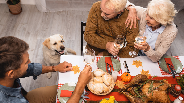 Family enjoying Thanksgiving dinner