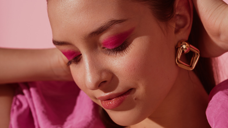 Woman wearing pink eyeshadow 