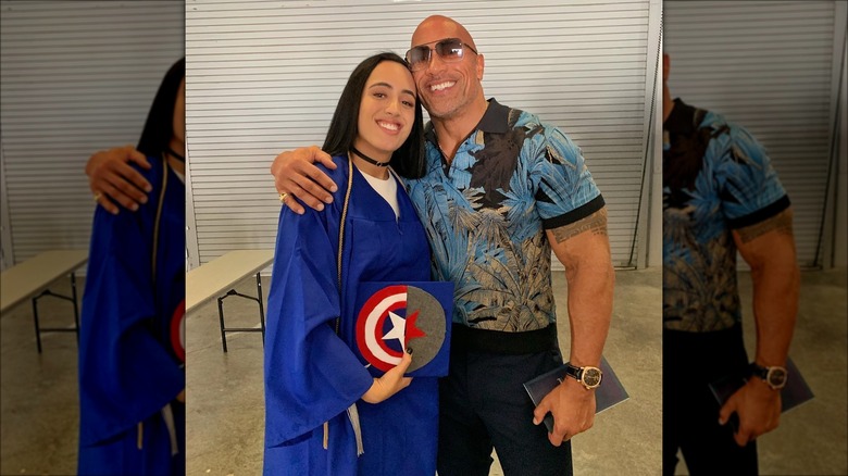 Dwayne Johnson and Simone Johnson smiling