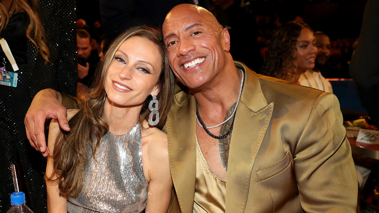 Dwayne Johnson and Lauren Hashian smiling