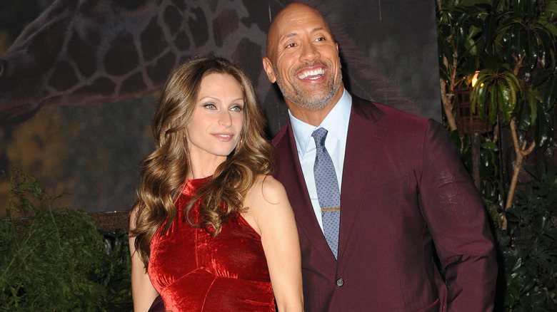 Lauren Hashian and Dwayne Johnson at a red carpe