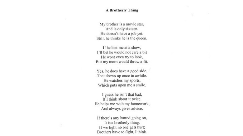 Dylan Efron's poem, "A Brotherly Thing"