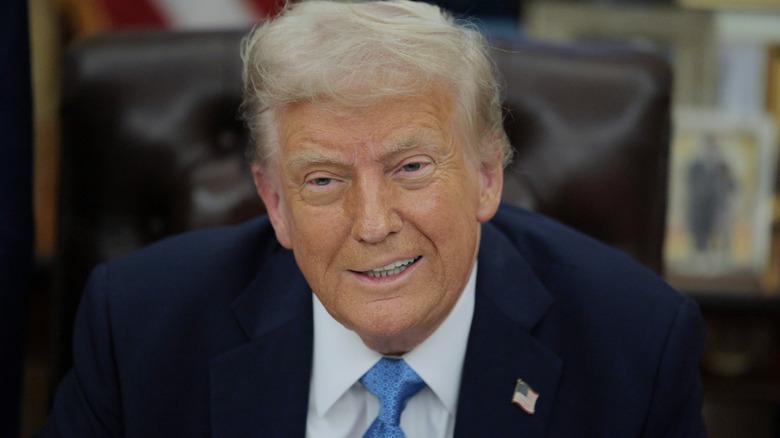 President Donald Trump smiling in the Oval Office on January 31, 2025 in Washington, DC.