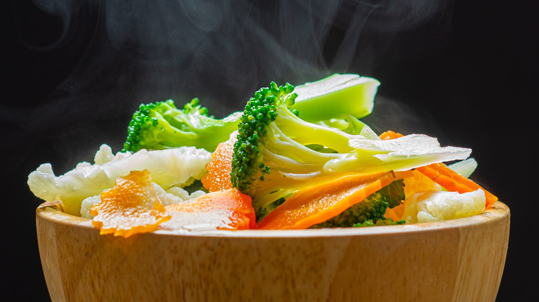 Bowl of  steaming vegetables 