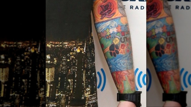 Close up photo of Ed Sheeran's colorful arm tattoos