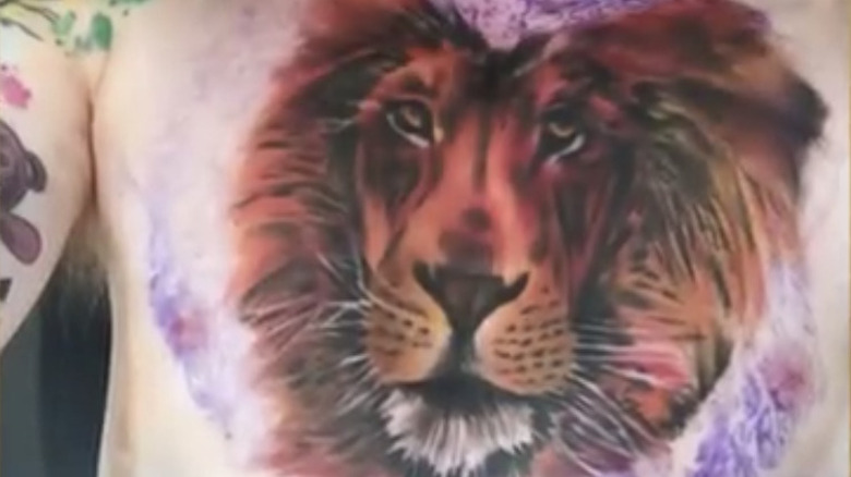 Close up shot of Ed Sheeran's lion tattoo