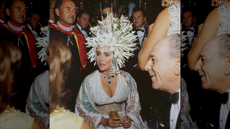 Elizabeth Taylor with elaborate headdress 