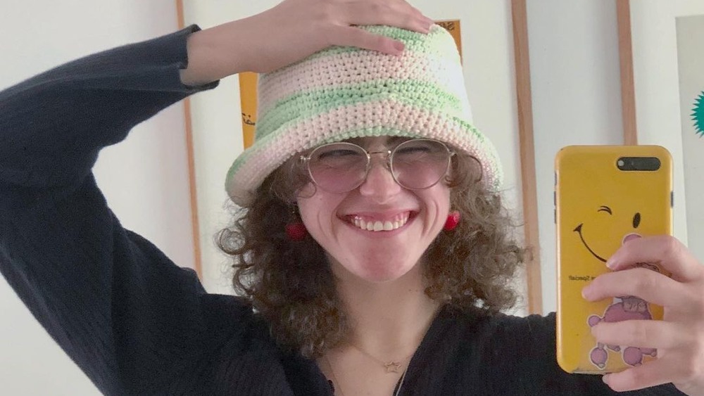 Ella Emhoff in a crocheted hat