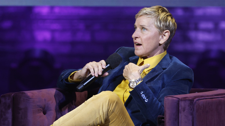 Ellen DeGeneres talking at an event