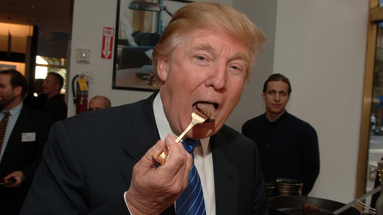 Donald Trump attending the launch of Trump Steaks at NYC's The Sharper Image