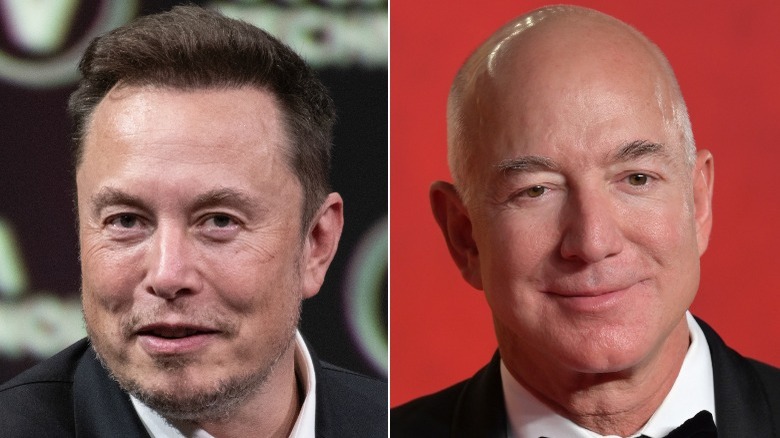 Split image Elon Musk Jeffrey Bezos