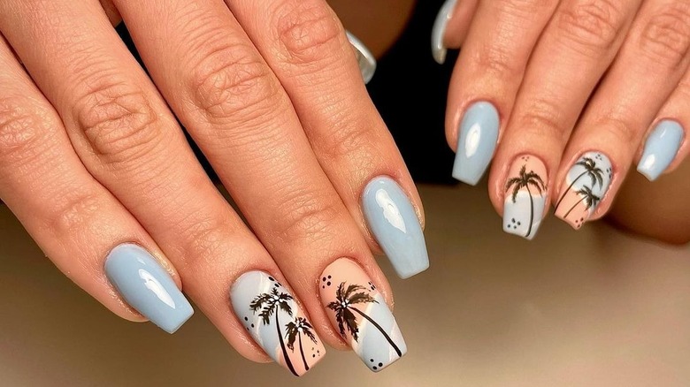 blue palm trees manicure