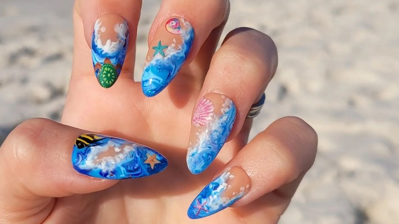 Painted sea life nail art