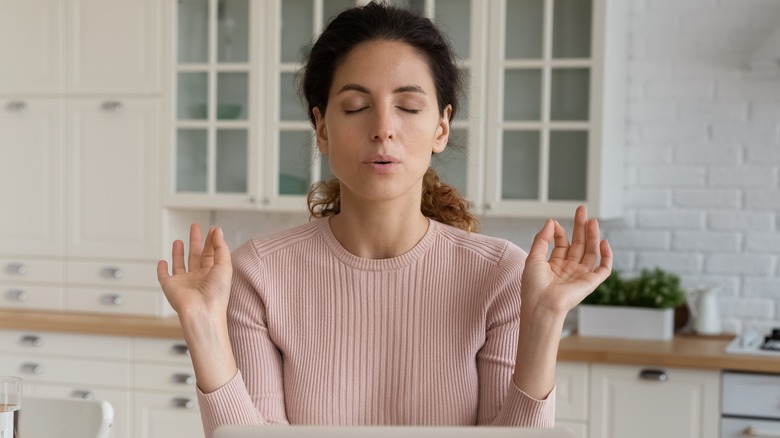 Woman using a breathing technique