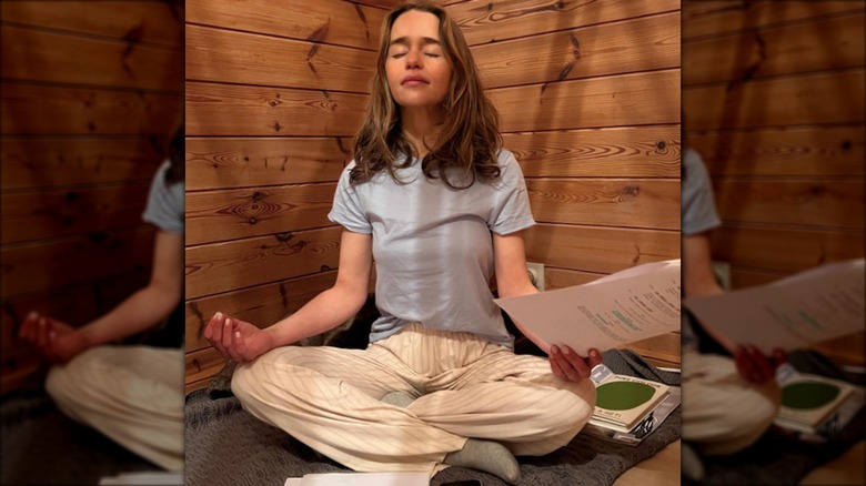 Emilia Clarke meditating