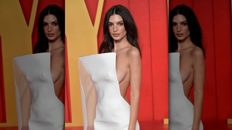 Emily Ratajkowski in white nipple dress vanity fair oscars party