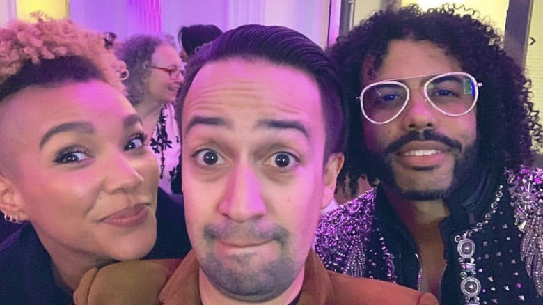 Emmy Raver-Lampman, Lin-Manuel Miranda, and Daveed Diggs posing