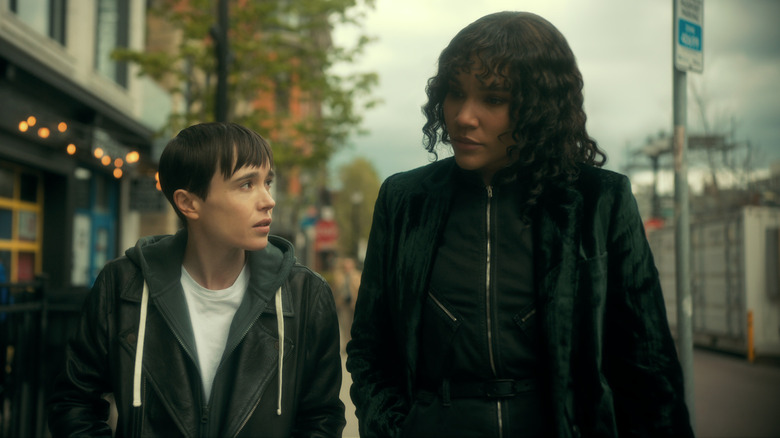 Elliot Page as Viktor and Emmy-Raver Lampman as Allison in The Umbrella Academy Season 3