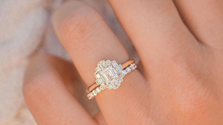 Asscher-cut art deco engagement ring